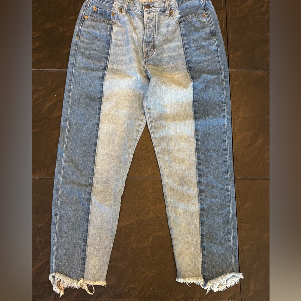 American Eagle Outfitters Two-Tone High-Rise Jeans — Light & Dark Blue